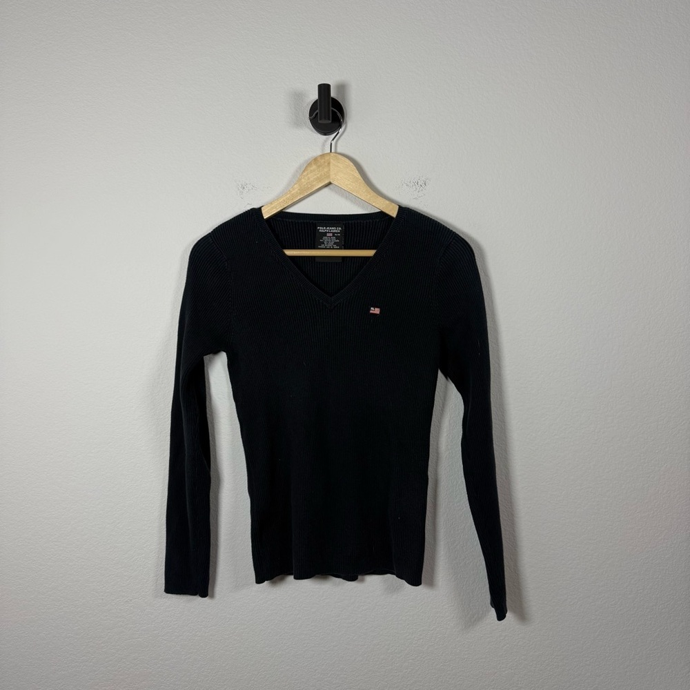 Vintage Polo Jeans Ralph Lauren V-Neck Ribbed Sweater Navy Blue M - Picture 3 of 8